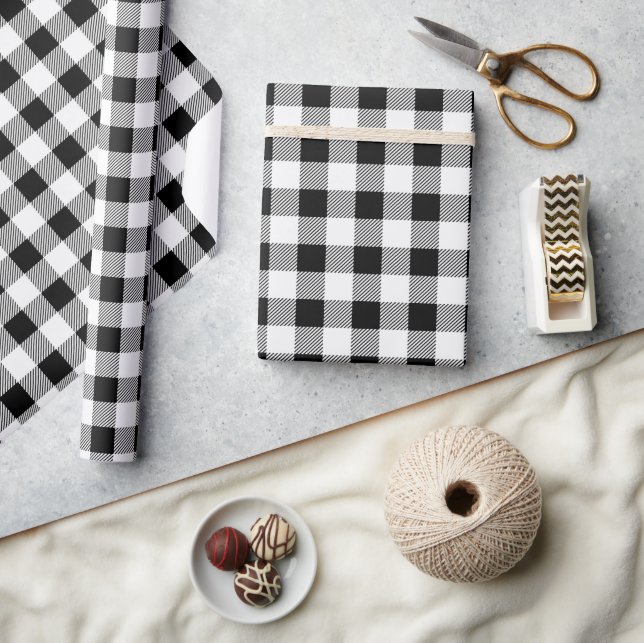 Black and White Buffalo Plaid  Wrapping Paper (Crafts)
