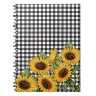 Black and White Buffalo Plaid Yellow Sunflowers   Notebook