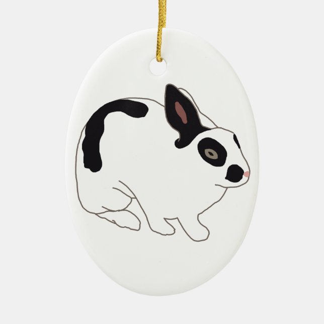 Black and White Bunny Rabbit Ceramic Tree Decoration (Front)
