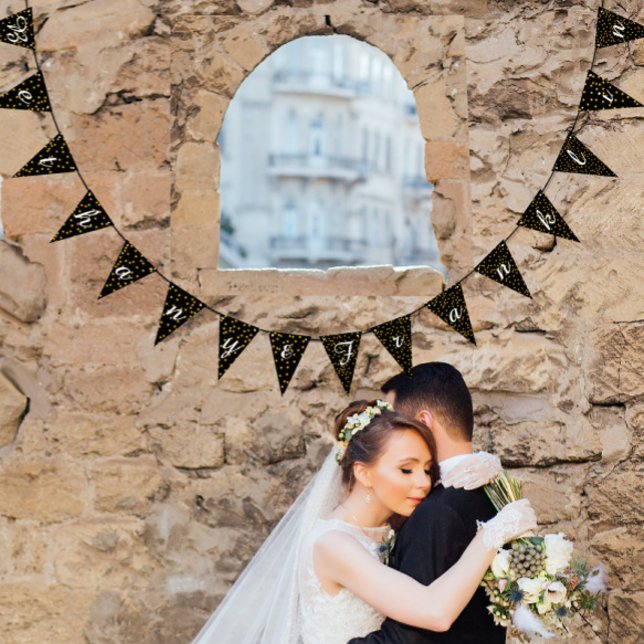 Black and White Bunting Wedding Gold Dots (Creator Uploaded)