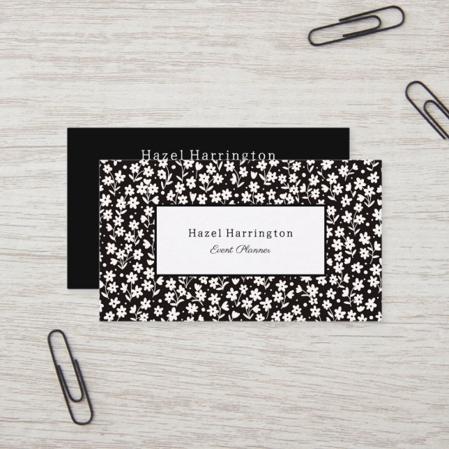 Black and White Business Card Floral Event Planner (Front/Back In Situ)