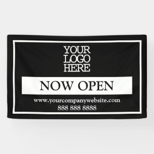 Black and White Business Logo Now Open Banner