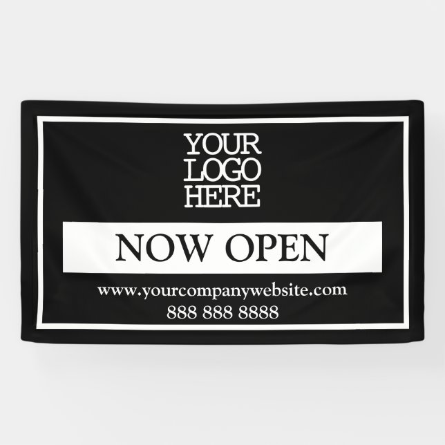 Black and White Business Logo Now Open Banner (Horizontal)