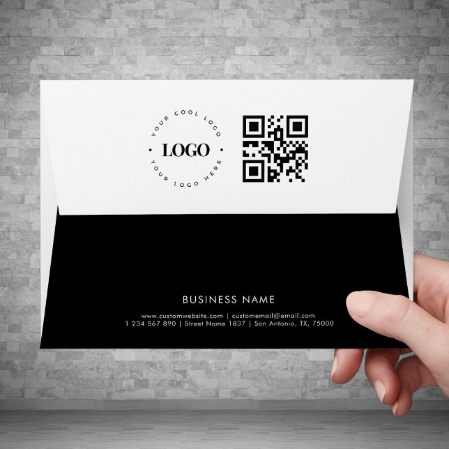 Black and White Business Logo Qr Code Address Envelope (Creator Uploaded)