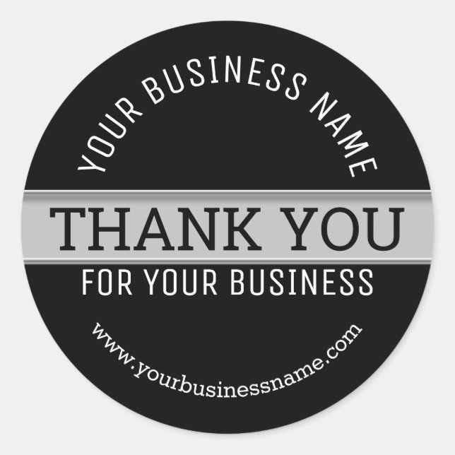 Black And White Business Thank You Classic Round Sticker (Front)