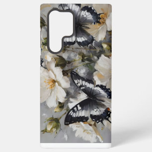 Black And White Butterflies On White Flowers, Samsung Galaxy Case