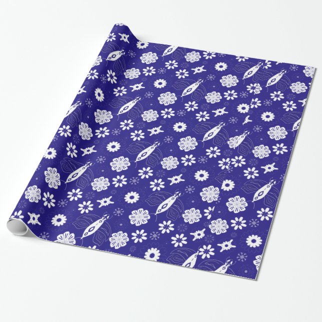 Black and white butterflies seamless pattern wrapping paper (Unrolled)