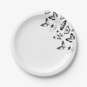 Black and White Butterflies wedding Paper Plate