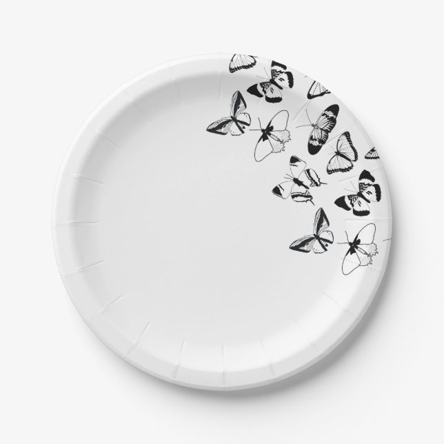 Black and White Butterflies wedding Paper Plate (Front)