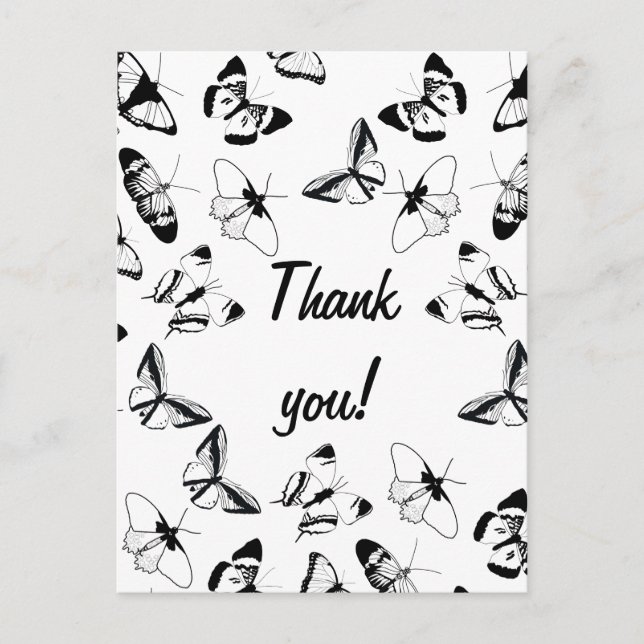 Black and White Butterflies Wedding Postcard (Front)