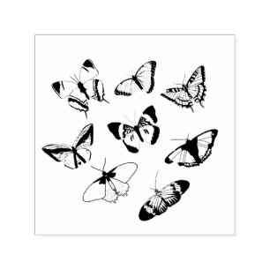 Black and White Butterflies Wedding Self-inking Stamp
