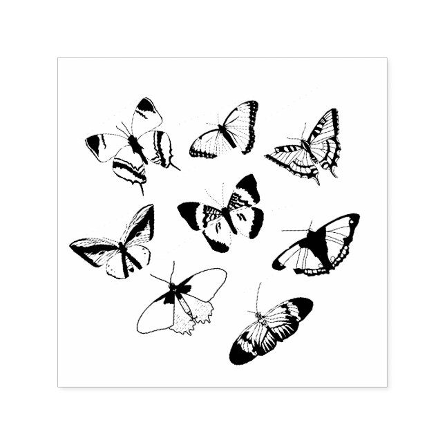 Black and White Butterflies Wedding Self-inking Stamp (Design)