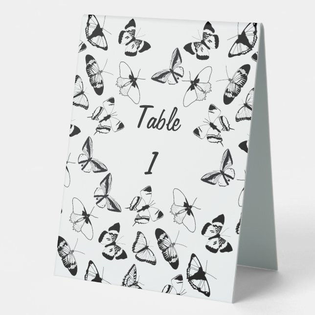 Black and White Butterflies wedding Table Card (Front)