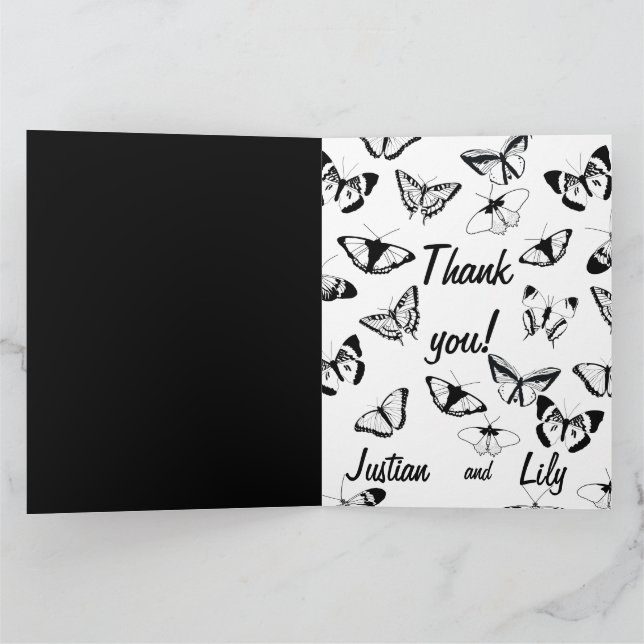 Black and White Butterflies Wedding Thank You Card (Inside)