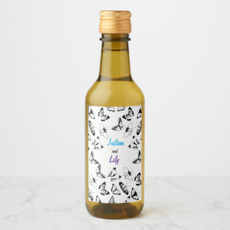 Black and White Butterflies wedding Wine Label
