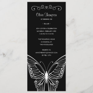 Black and White Butterfly Birthday Invitations