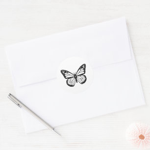 Black and White Butterfly Classic Round Sticker
