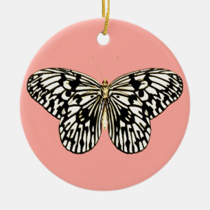 Black and white butterfly,coral pink background ceramic tree decoration