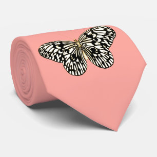 Black and white butterfly,coral pink background tie