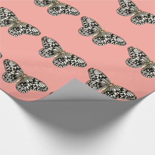 Black and white butterfly,coral pink background wrapping paper