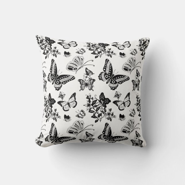 Black and white butterfly design pillow (Front)