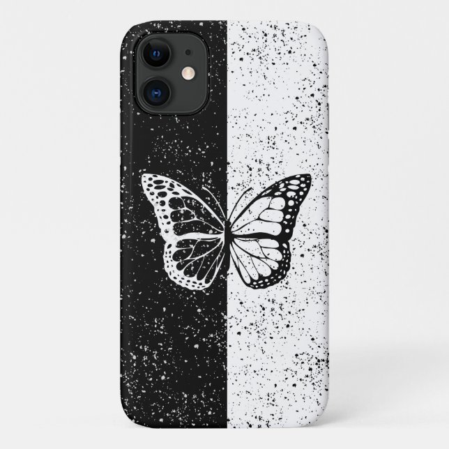 Black and White Butterfly Elegant Classy Dotted Case-Mate iPhone Case (Back)