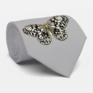 Black and white butterfly, grey / grey background tie