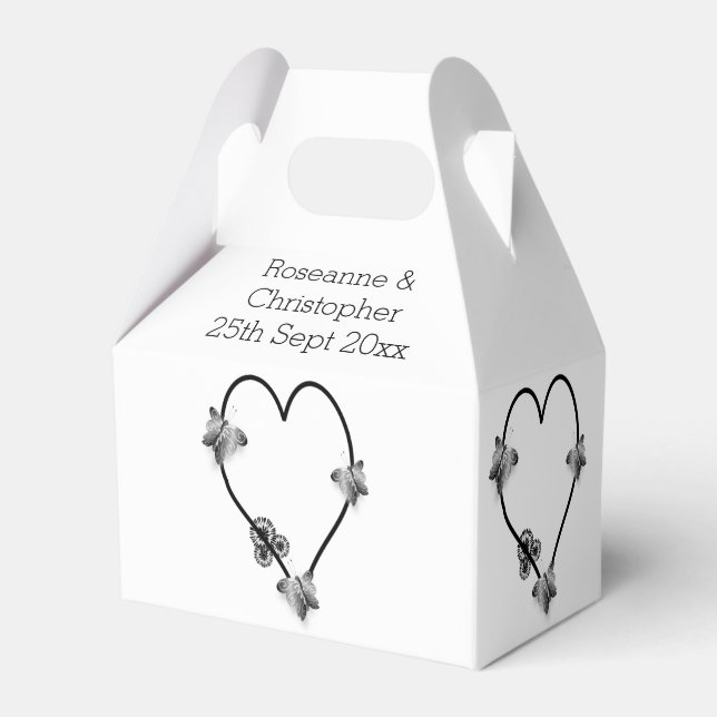 Black And White Butterfly Heart Design Wedding Favour Box (Front Side)