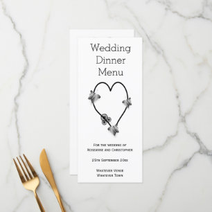 Black And White Butterfly Heart Wedding Dinner Menu