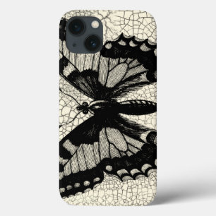 Black and White Butterfly on Cracked Background iPhone 13 Case