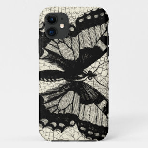 Black and White Butterfly on Cracked Background iPhone 11 Case