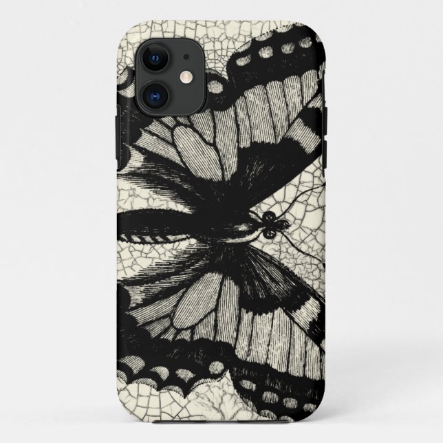 Black and White Butterfly on Cracked Background Case-Mate iPhone Case (Back)