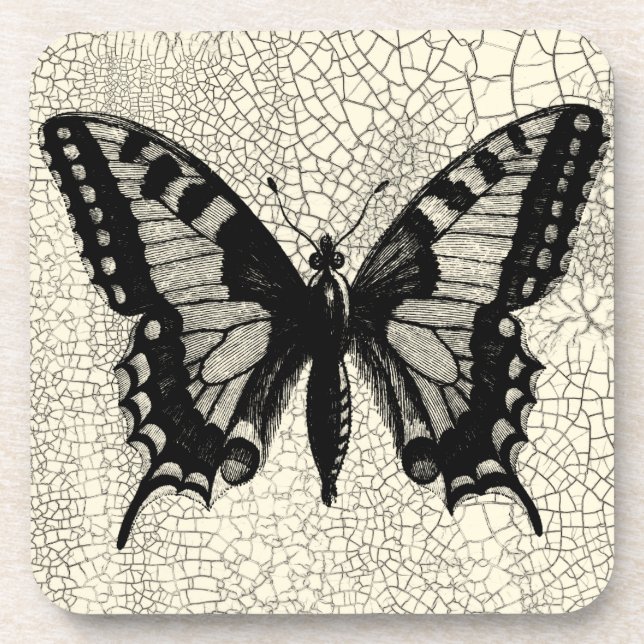 Black and White Butterfly on Cracked Background Coaster (Front)