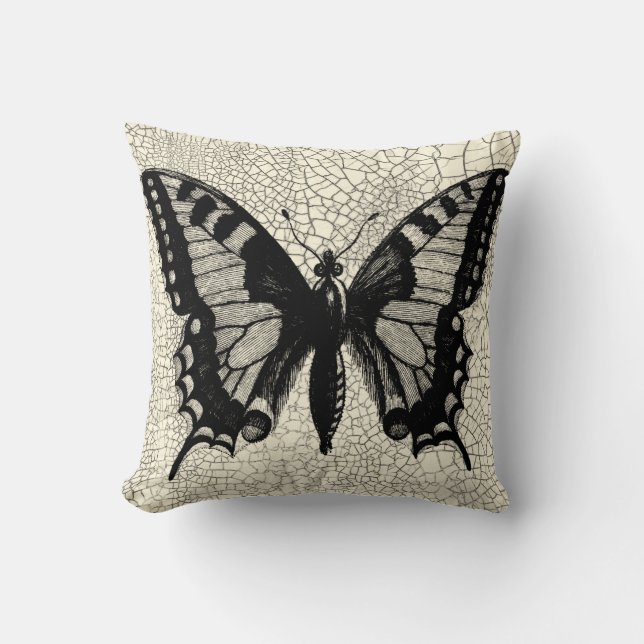 Black and White Butterfly on Cracked Background Cushion (Front)