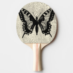 Black and White Butterfly on Cracked Background Ping Pong Paddle