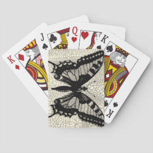 Black and White Butterfly on Cracked Background Playing Cards
