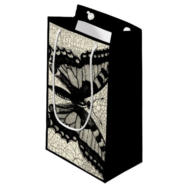 Black and White Butterfly on Cracked Background Small Gift Bag (Front Angled)