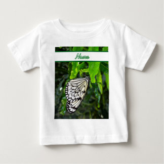 Black and White Butterfly on Green Custom Name Baby T-Shirt