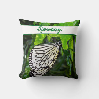 Black and White Butterfly on Green Custom Name Cushion