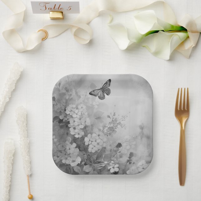 Black and White Butterfly Paper Plate (Wedding)