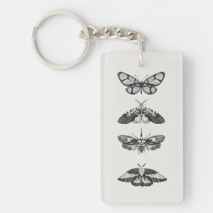 Black and White Butterfly Sketch Acrylic Keychain