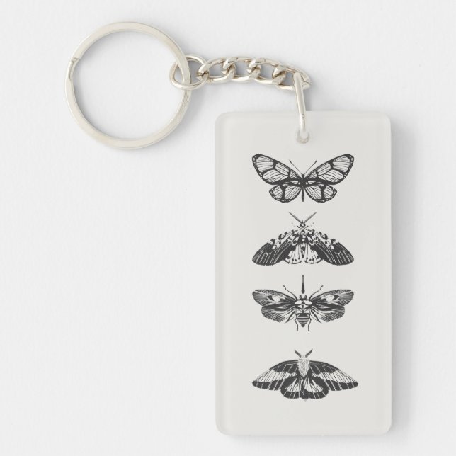 Black and White Butterfly Sketch Acrylic Keychain (Front)