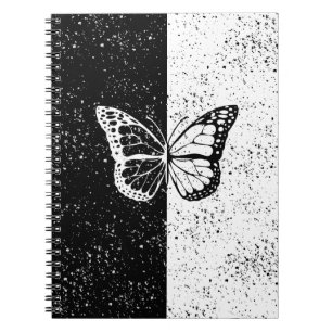 Black and White Butterfly Stars Dots Pattern Girly Notebook