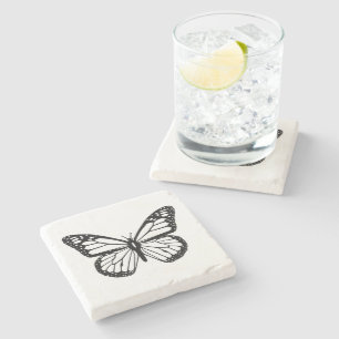 Black and White Butterfly Stone Coaster
