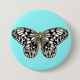 Black and white butterfly, turquoise background 7.5 cm round badge
