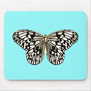 Black and white butterfly, turquoise background mouse mat