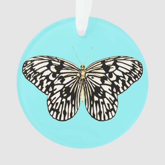 Black and white butterfly, turquoise background ornament (Front)