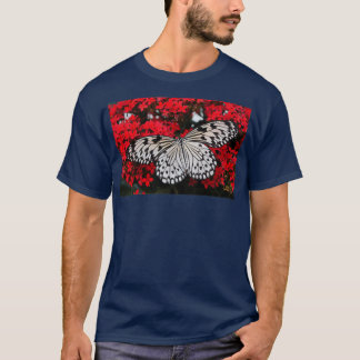 Black and white butterfly with red flowers photogr T-Shirt
