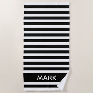 Black And White Cabana  Stripe Personalised Beach Towel