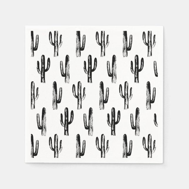 Black and white cactus. Cacti pattern. Botanical Napkin (Front)